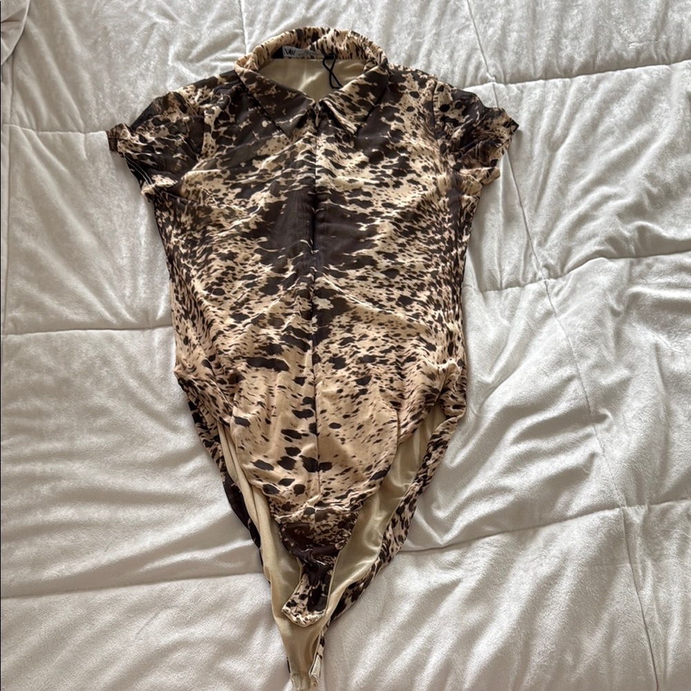 Zara Leopard Print Top in Brown and Cream